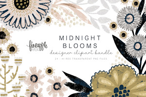 MIDNIGHT BLOOMS CLIPART BUNDLE DH