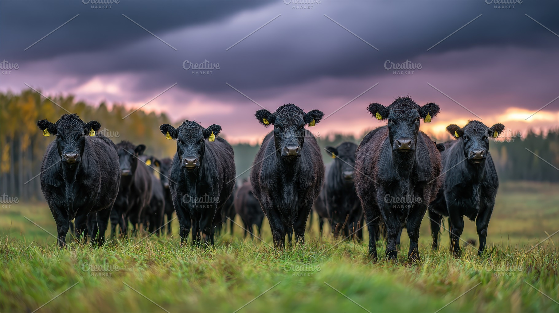 Black Angus cattle herd grazing past, a Photo by Pixeness Studio