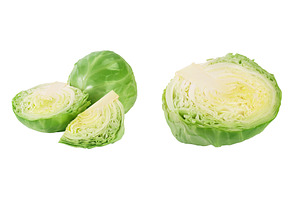 Green cabbage with half isolated on
