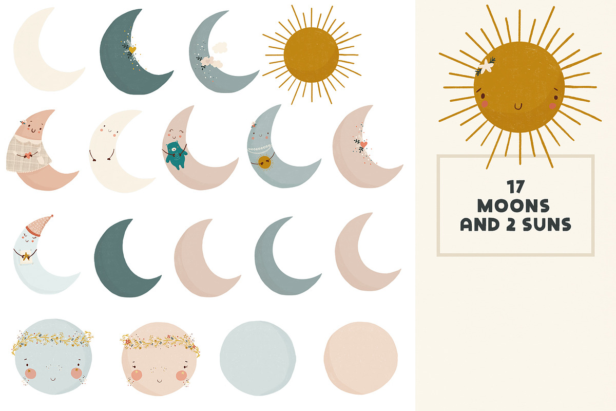 Moon and Stars Boho Nursery Clipart, an Illustration by Bridgett Stahlman Design (Photo 5 of 12)