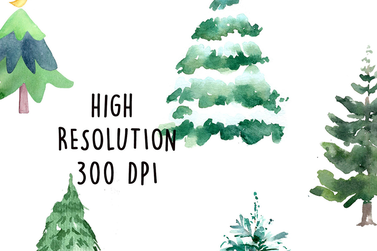 Watercolor Christmas Trees - Clipart, an Illustration by Inksnthings (Photo 3 of 4)