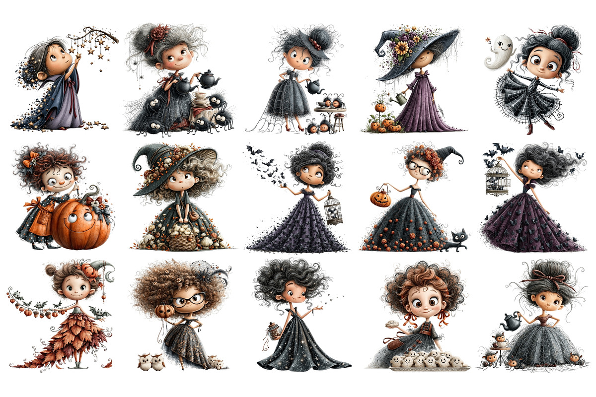 Whimsical Witches Clipart, a Seasonal Illustration by Nicolle's Colorful Art (Photo 5 of 6)