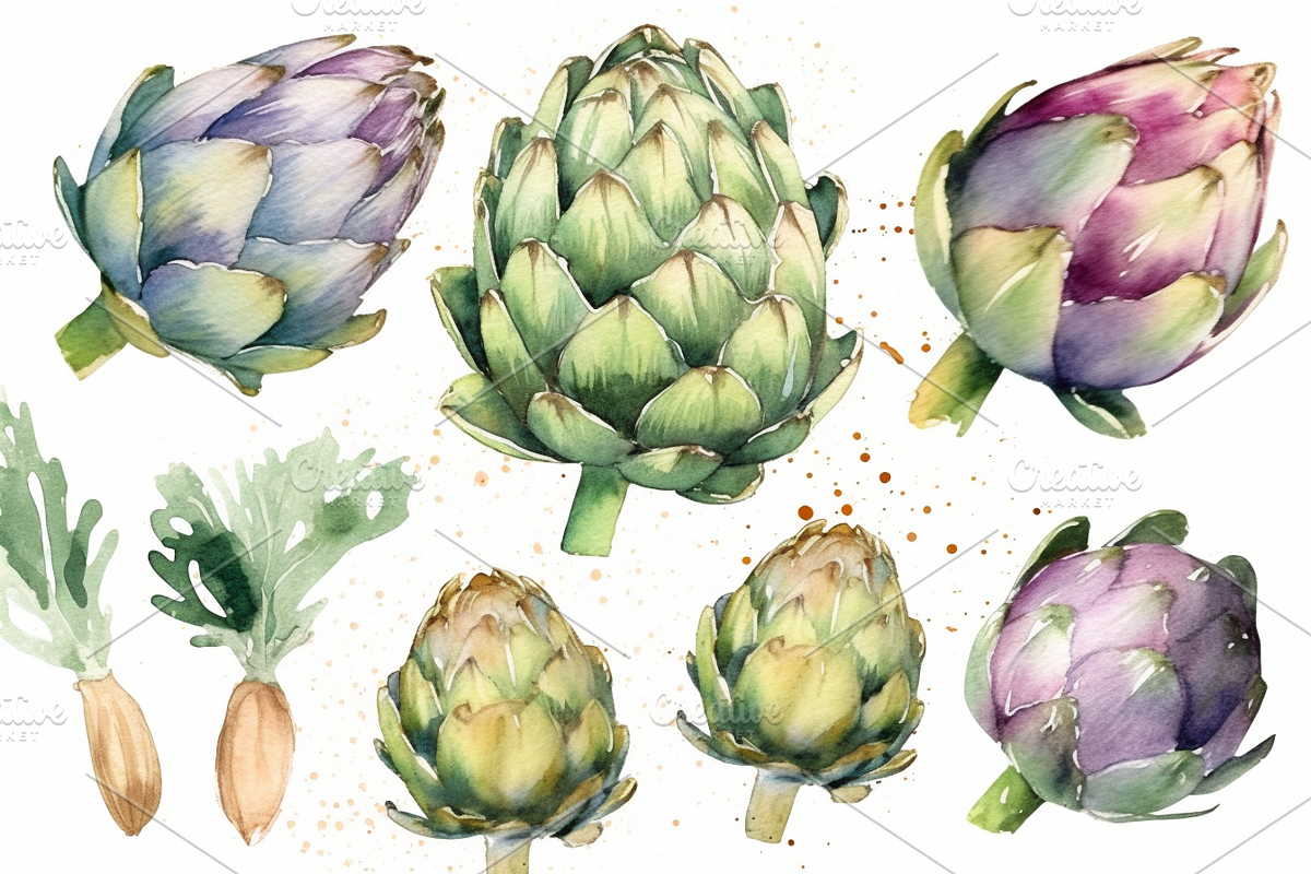 Watercolor artichoke, a Food Illustration by Kalhunster
