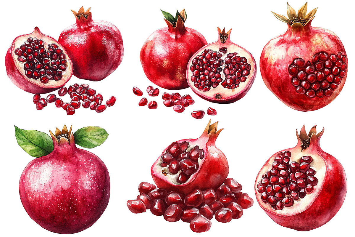 Pomegranate Watercolor Cliparts, an Illustration by Designworld (Photo 5 of 7)