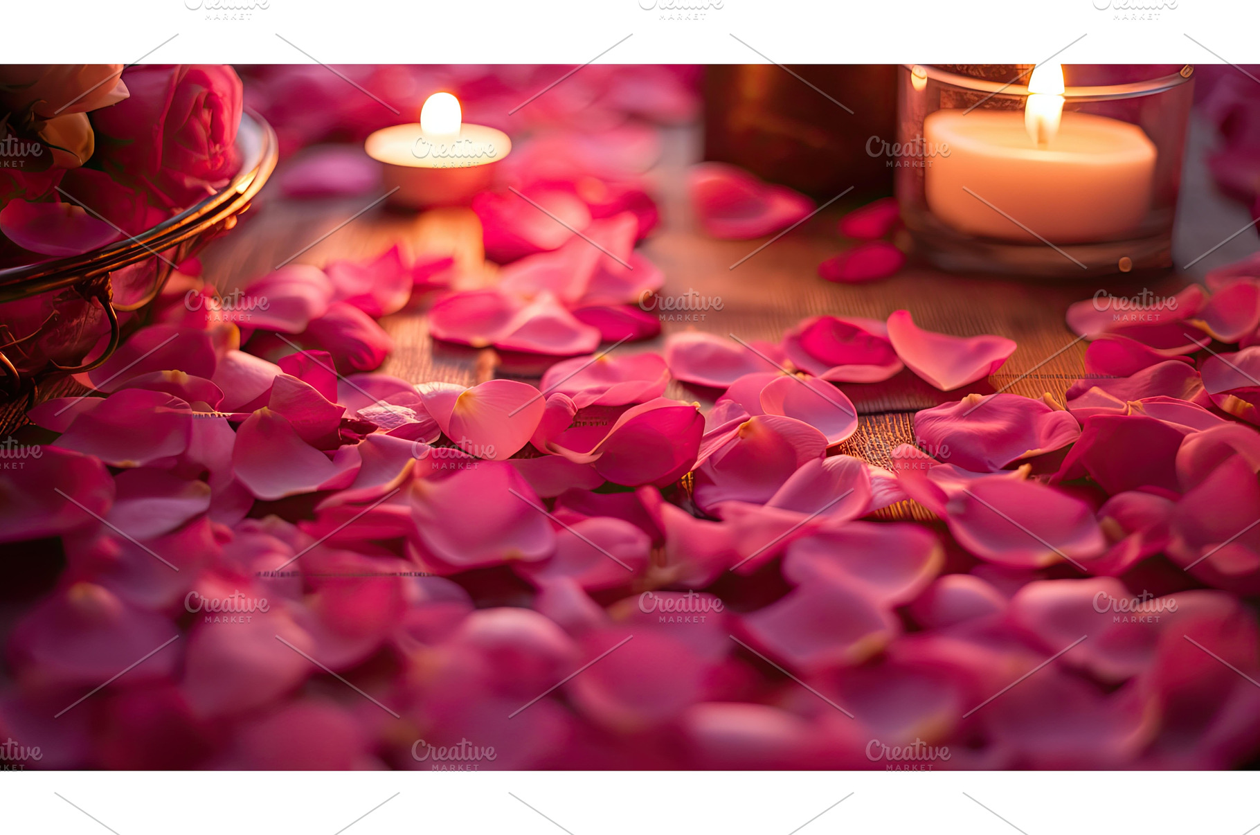 table pink rose petals ai generated, a Background Photo by pikepicture