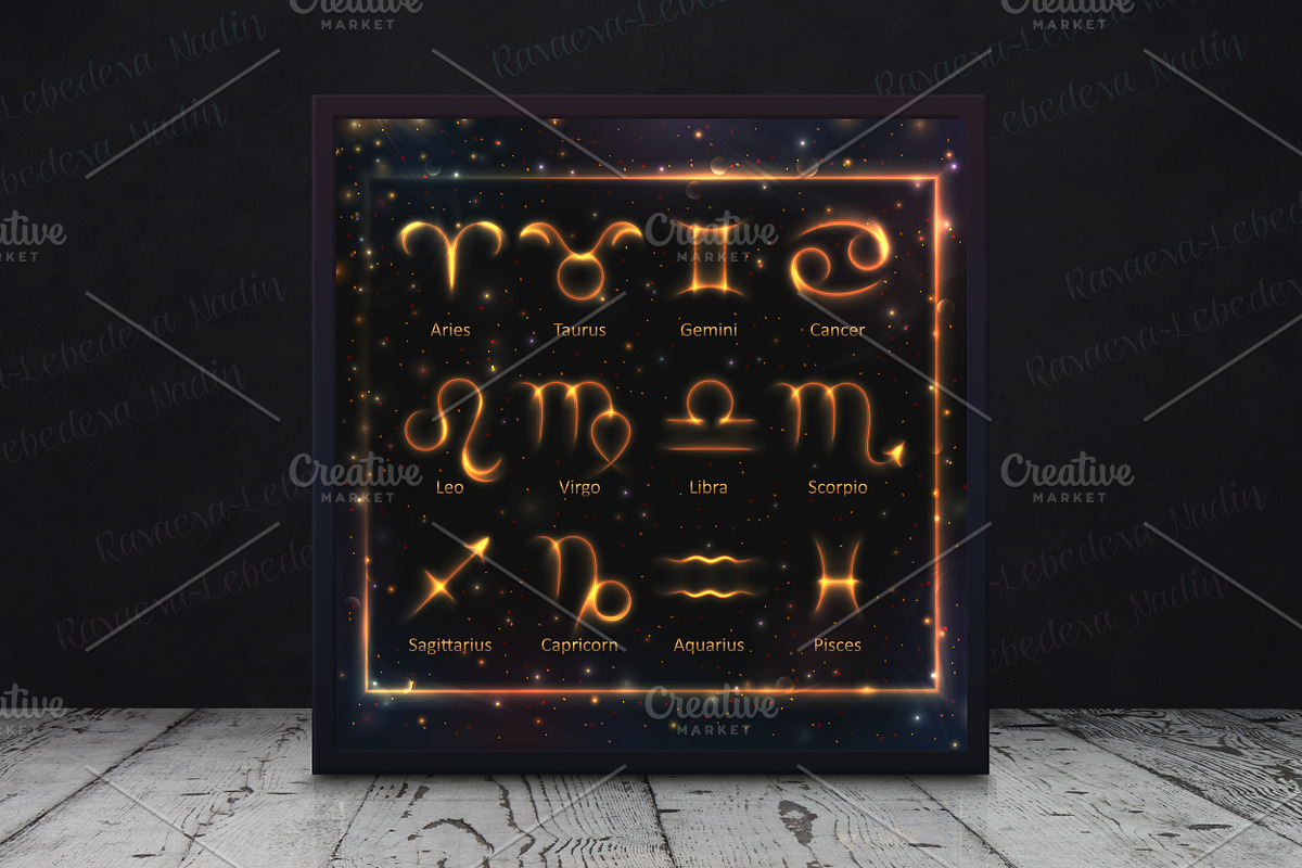 SET / GOLDEN ZODIAC SIGNS / VECTOR, an Animal Illustration by Nadin_Lebedeva (Photo 5 of 17)