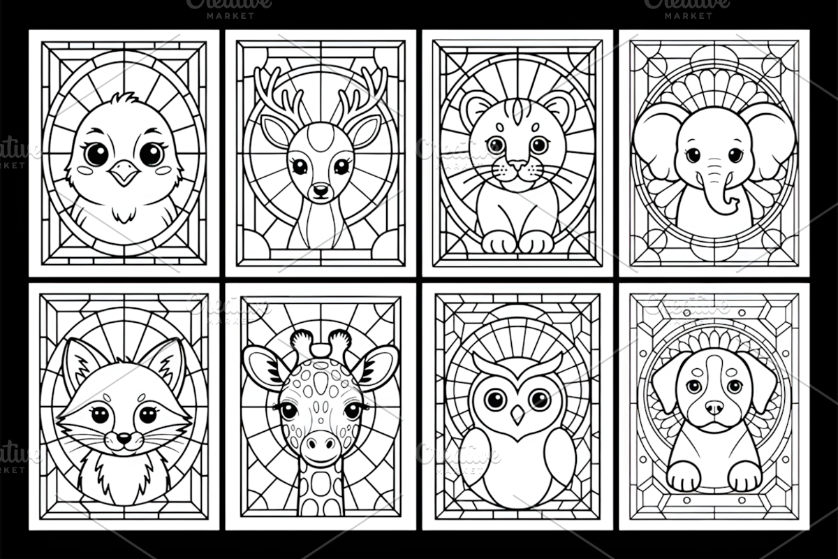Stained Glass Animals Coloring Book, an Animal Illustration by Design Station (Photo 3 of 3)