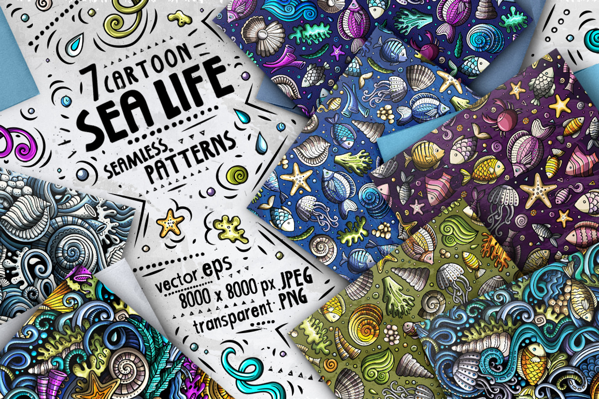 Sea Life Cartoon Doodle Big Pack, a Decorative Illustration by BALABOLKA (Photo 8 of 10)