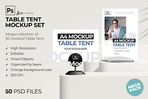 50 PSD Table Tent Mockup Collection