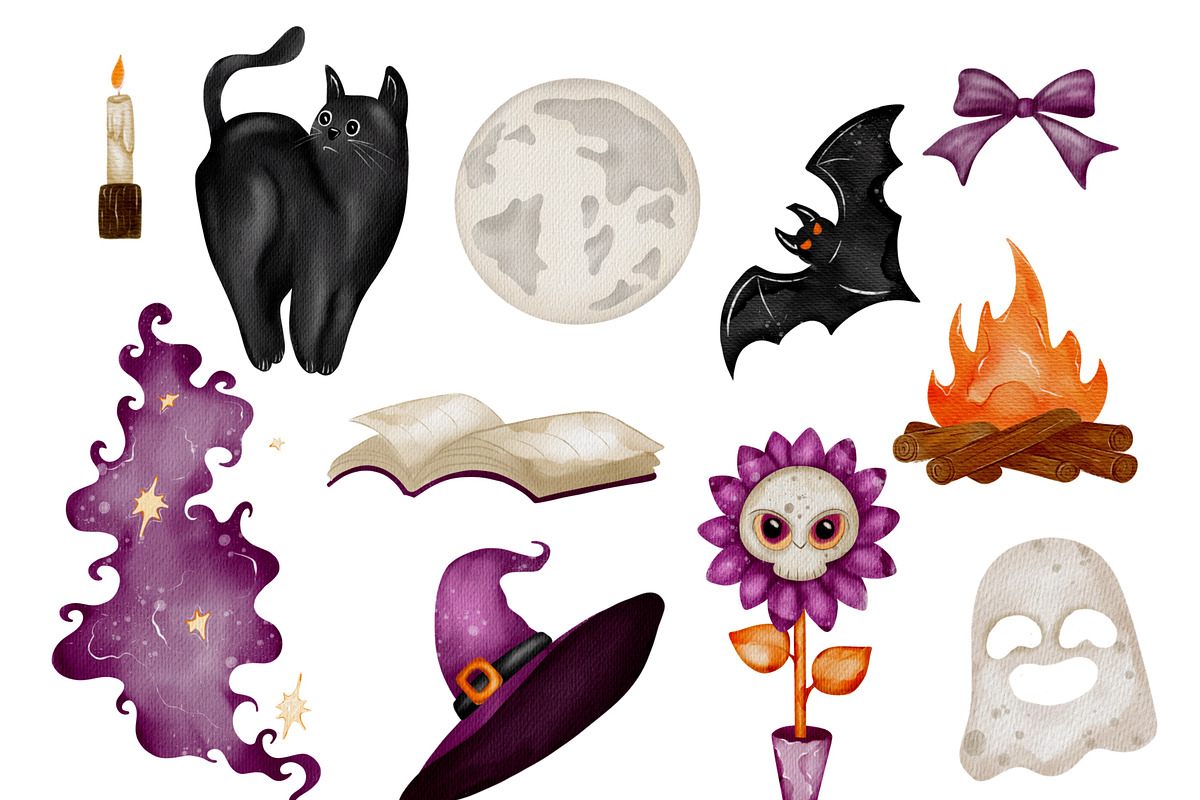 Halloween Watercolor Clipart Set, a Seasonal Illustration by ZabolotnaArt (Photo 3 of 8)