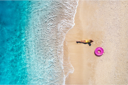 Aerial view of young woman with pink, a Person Photo by den-belitsky