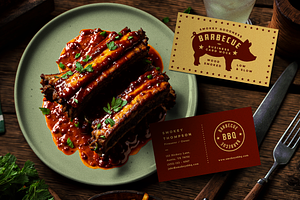 BBQ Restaurant Business Card Mockup