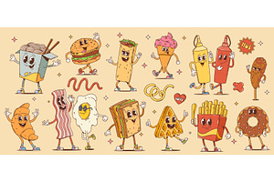 Cartoon fast food groovy characters, an Object Illustration by Vector Tradition