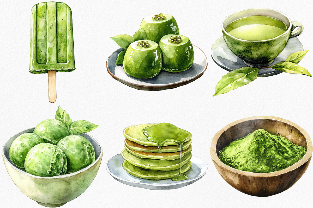 Watercolor Green Tea Clipart Bundle, an Illustration by Canvas Craft (Photo 8 of 8)
