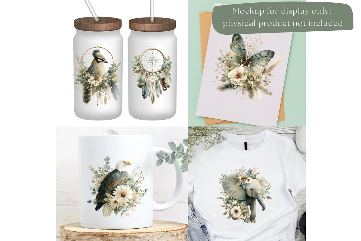 Green Boho Flower Clipart Bundle, a Decorative Illustration by Nicole Branger Art (Photo 13 of 20)