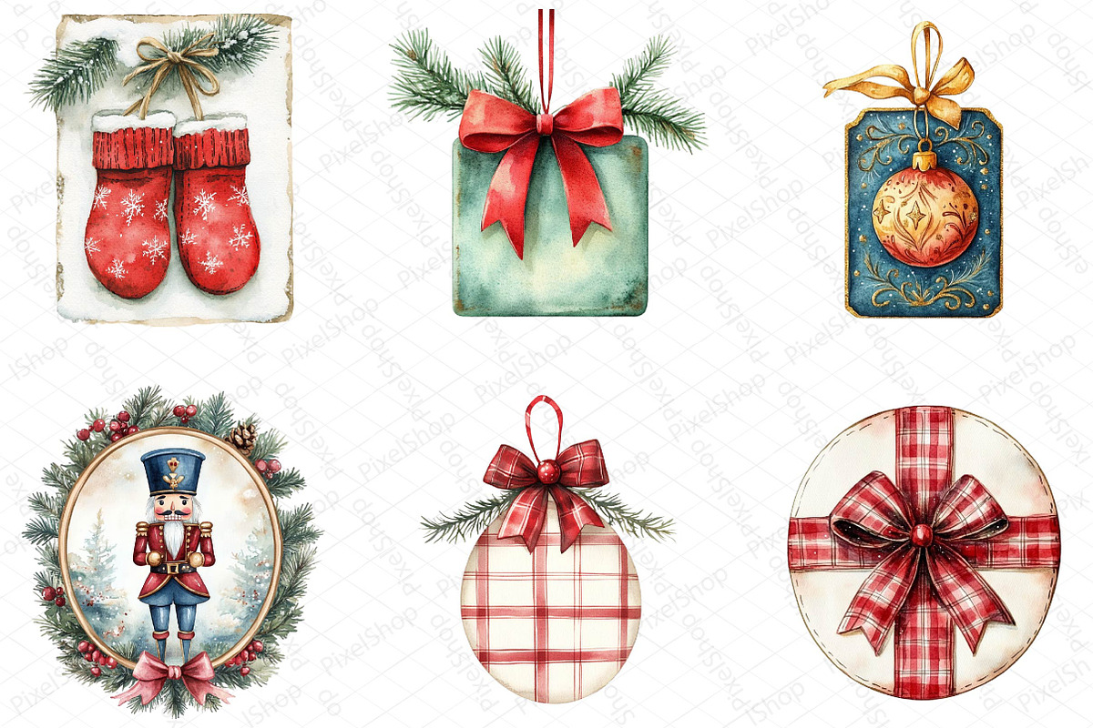 Watercolor Christmas Gift Labels Cli, an Illustration by DreamPrint404 (Photo 4 of 6)