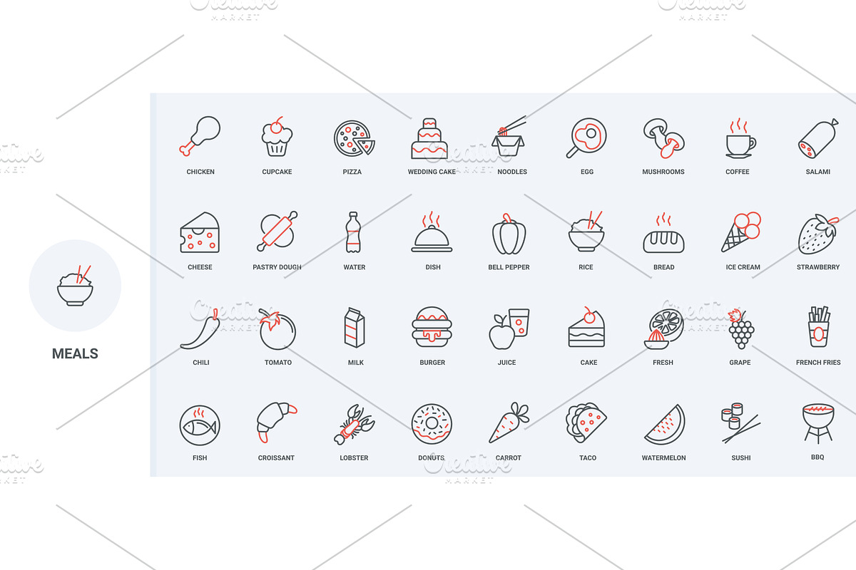 Traditional food & dishes icons, a Food Illustration by Lemberg Vector