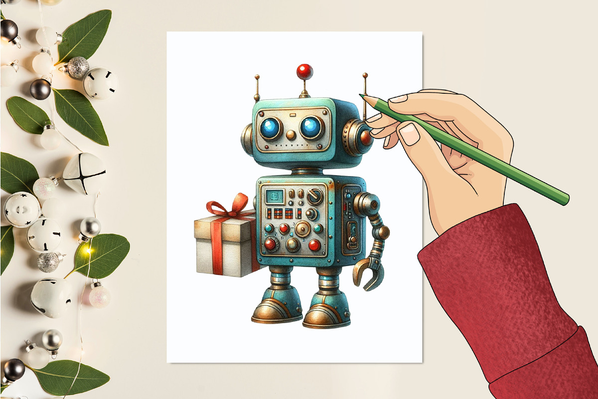 Cute Vintage Robots Clipart, a Graphic by designcity5 (Photo 5 of 5)