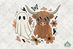 Floral Fall Highland Cow Ghost PNG, an Illustration by Craft Nest