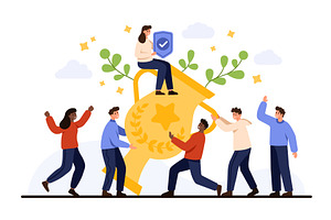 Team Celebrating Victory With Winner, a Person Illustration by Flashvector