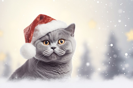 Snowy Christmas Cat in Santa Hat, a Holiday Photo by Iconogenic