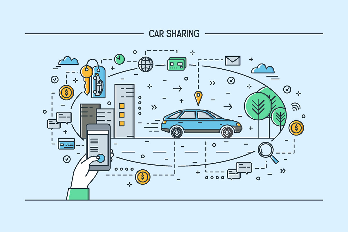 Car sharing line art banner, a Transportation Illustration by Good Studio (Photo 2 of 4)