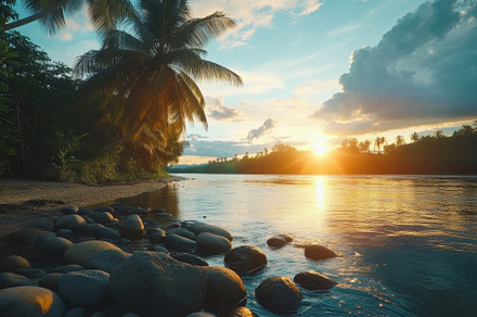Sunset view of a tranquil river with, a Photo by Iftikhar Alam