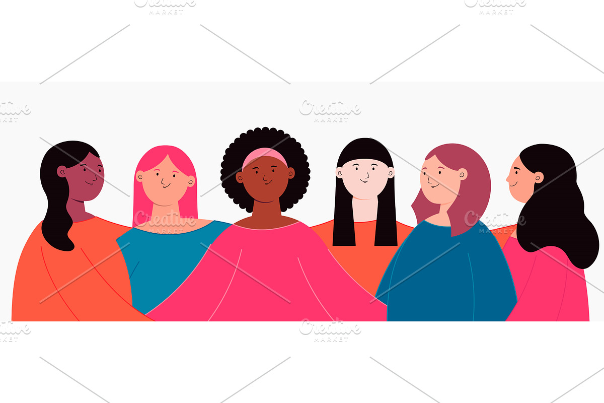Diverse beautiful modern women group, an Illustration by sceptical cactus
