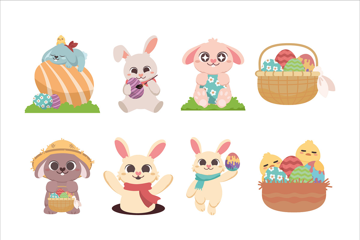 Easter Cute Bunny Illustrations Set