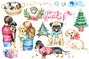 Christmas dogs Clipart, Holiday pug, an Animal Illustration by SimpleWishesArt (Thumbnail 2 of 8)