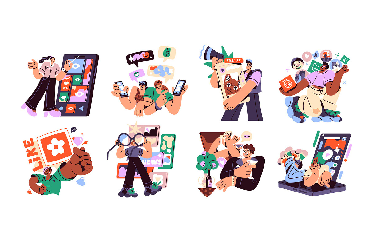 Social networks, media concepts set, a Technology Illustration by PaperTrident (Photo 1 of 17)