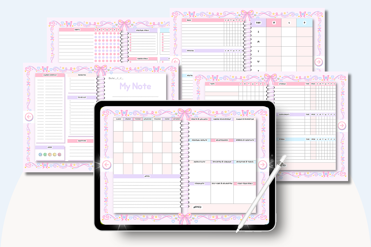 Pink Pastel Portrait Digital Planner, a Stationery Template by Tas Creative Studio (Photo 12 of 13)