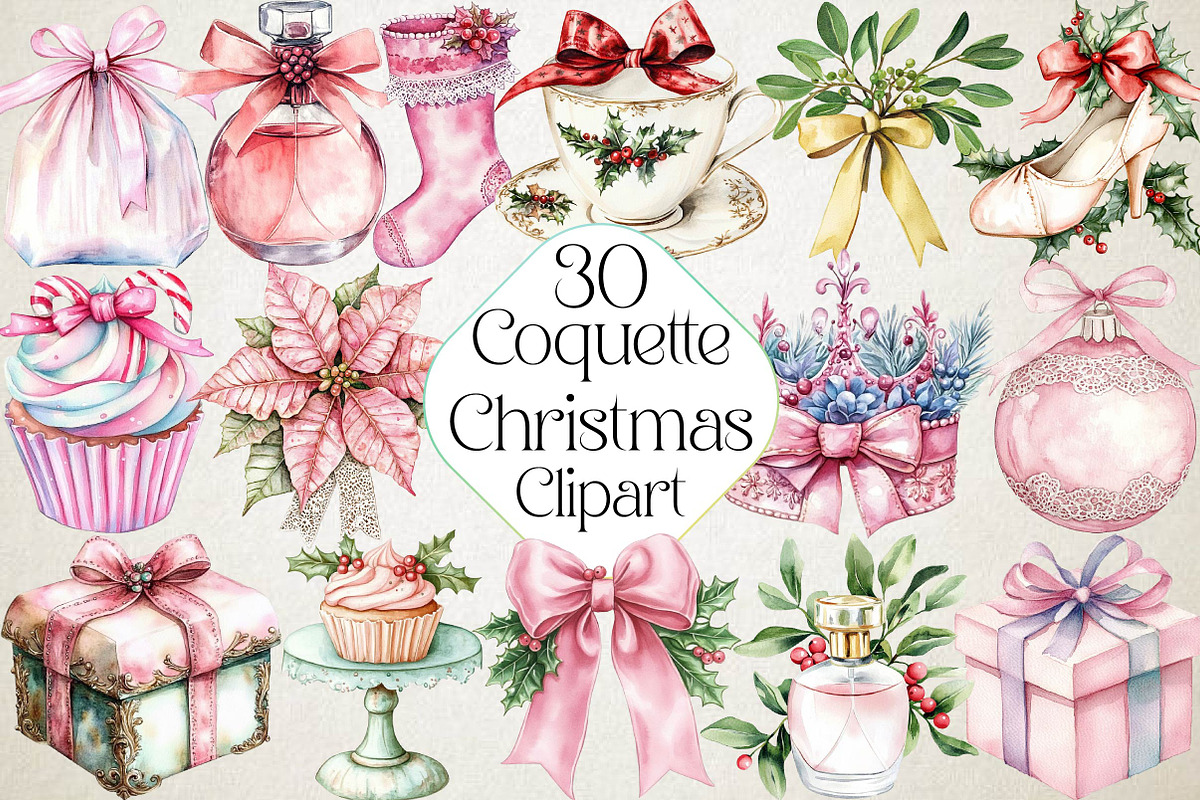 Coquette Christmas Clipart, an Illustration by DreamPrint404 (Photo 1 of 6)