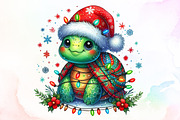 Watercolor Christmas Turtle Clipart, an Illustration by Sublimation Artist (Thumbnail 1 of 9)