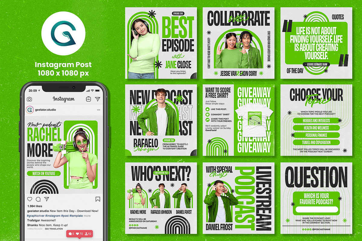Podcast Social Media Pack Template preview 2