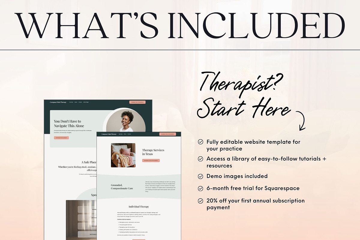 Squarespace Website for Therapist, a Squarespace Template by Pretty Boss Designs (Photo 2 of 6)