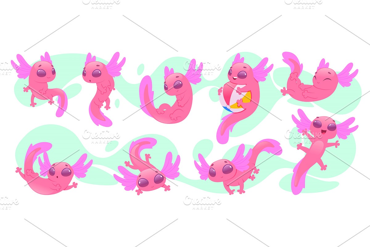 Pink axolotl. Adorable cute, an Illustration by Onyx