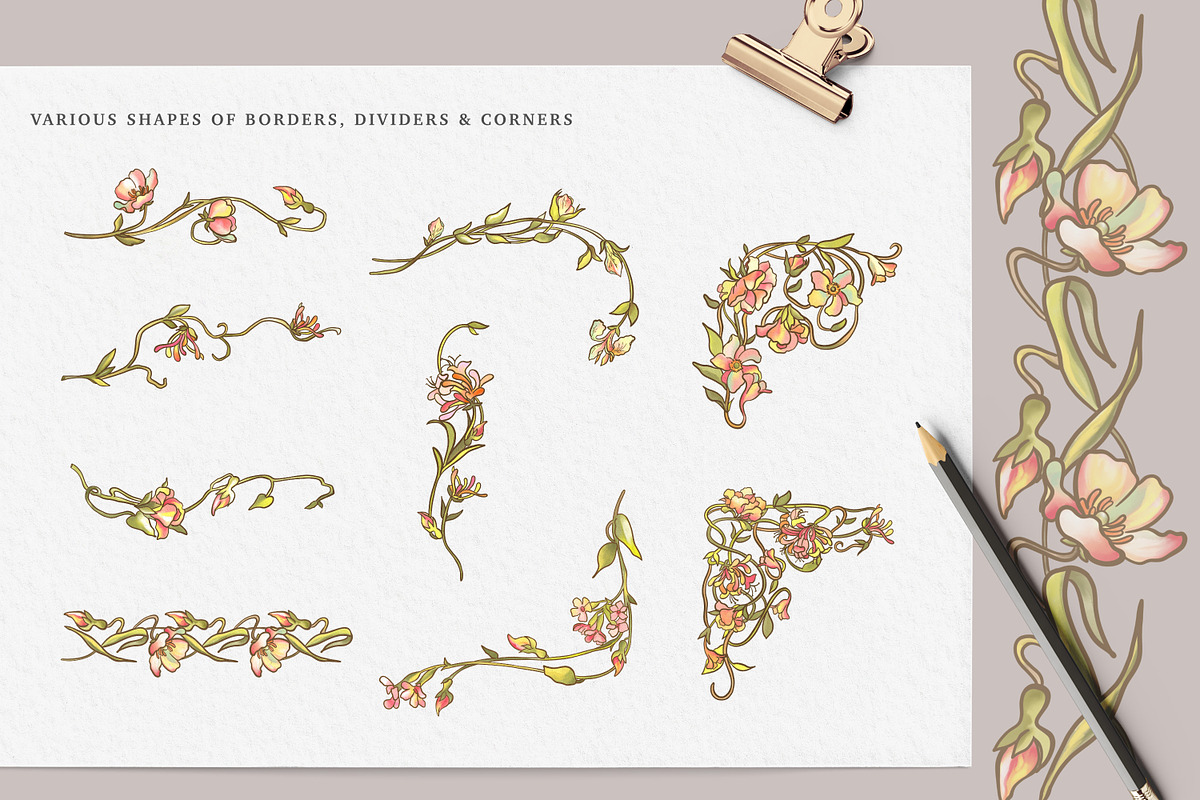 French Floral Art Nouveau Flower, a Decorative Illustration by Rachel Art Studio (Photo 3 of 8)