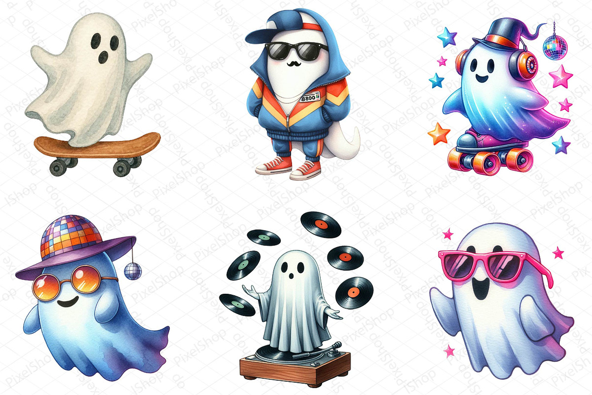 Funny Retro Halloween Ghost Clipart, an Illustration by DreamPrint404 (Photo 6 of 6)