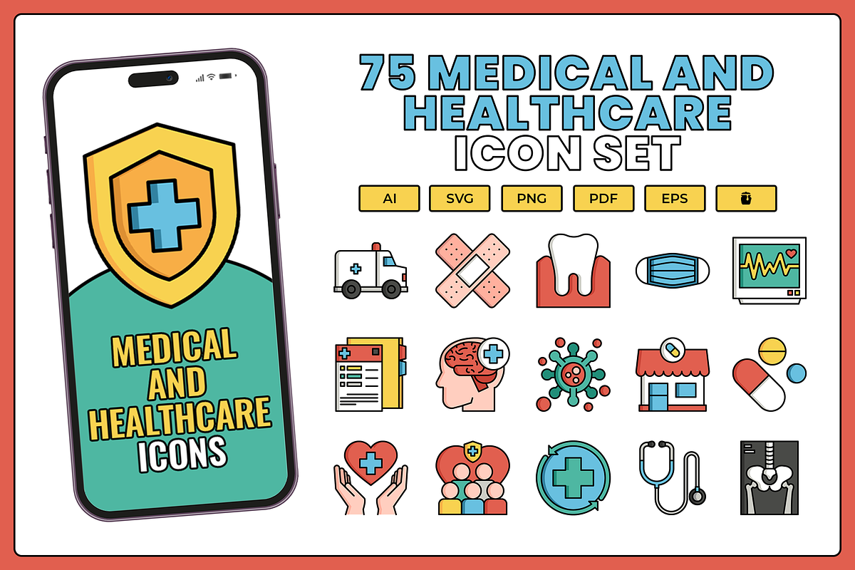 75 Medical and Healthcare Icons, a Solid Icon by Flat Icons (Photo 1 of 7)