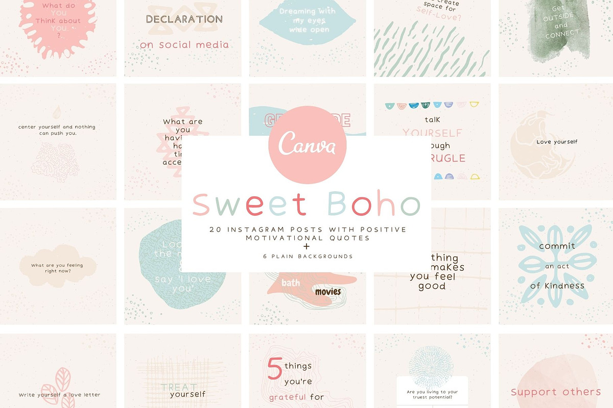 Boho Instagram Post Templates Canva, a Social Media Template by monicamaze