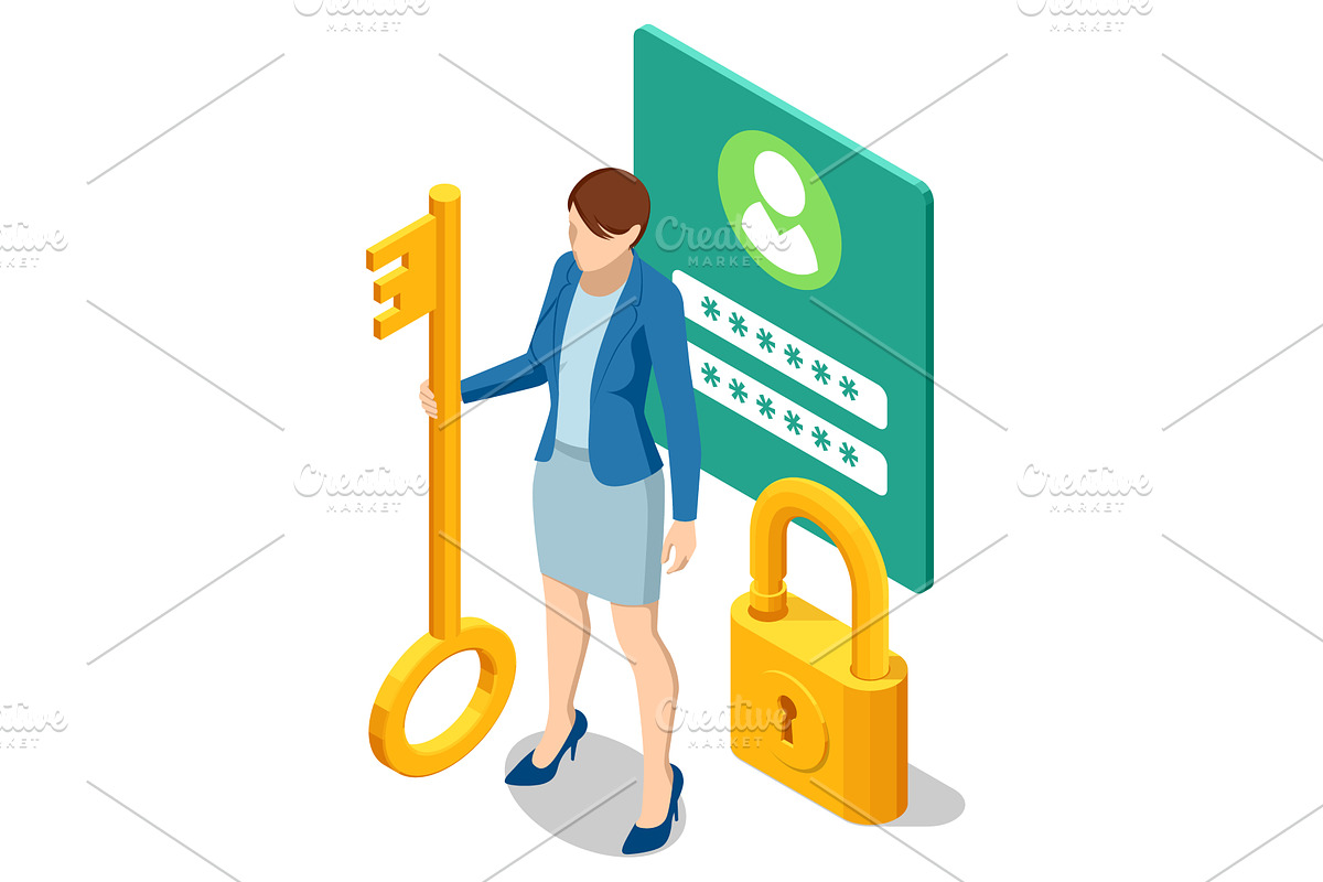 Isometric secure access with, a Technology Illustration by Golden Sikorka