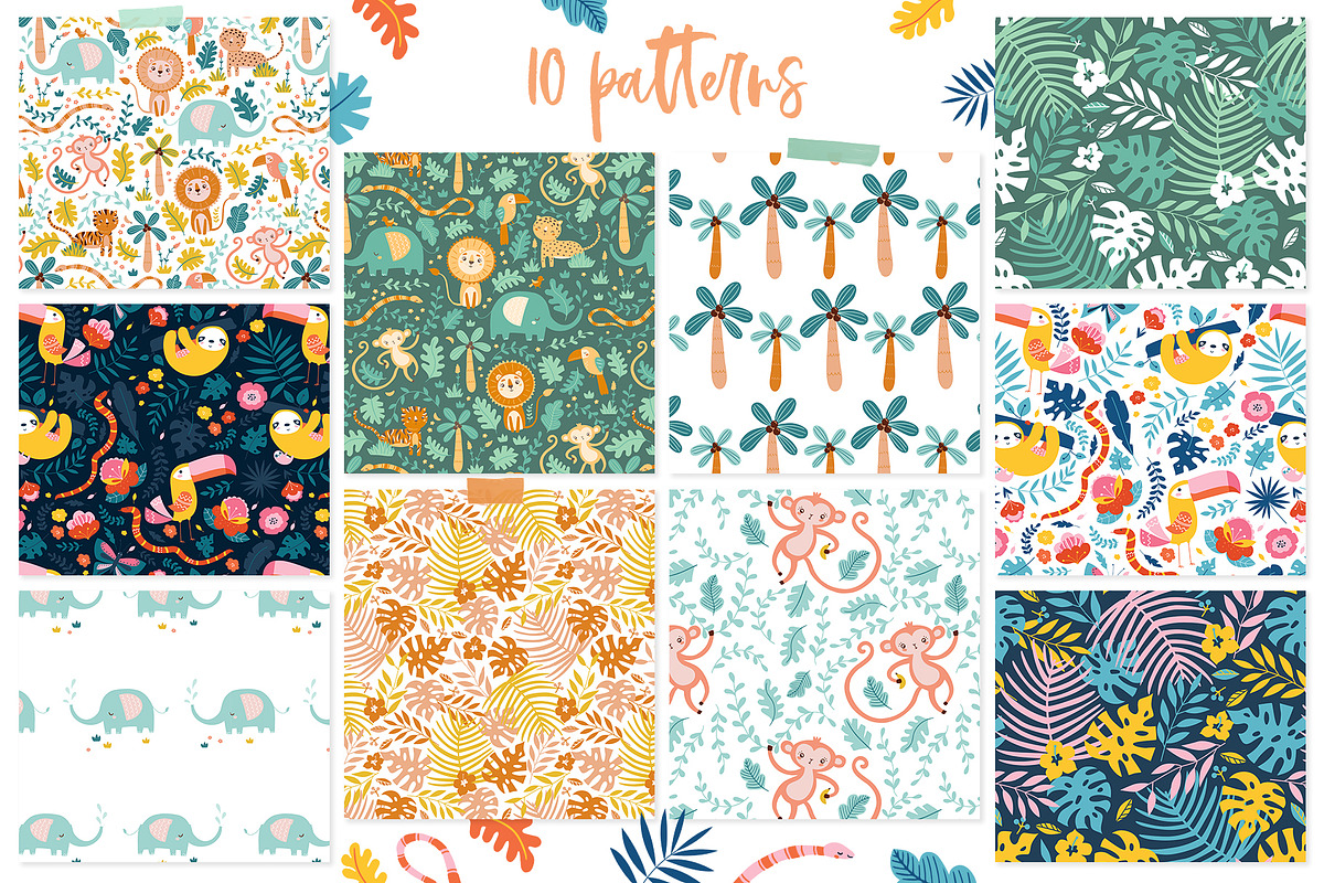 Jungle friends elements & patterns, a Pattern Graphic by Inna Moreva (Photo 2 of 11)
