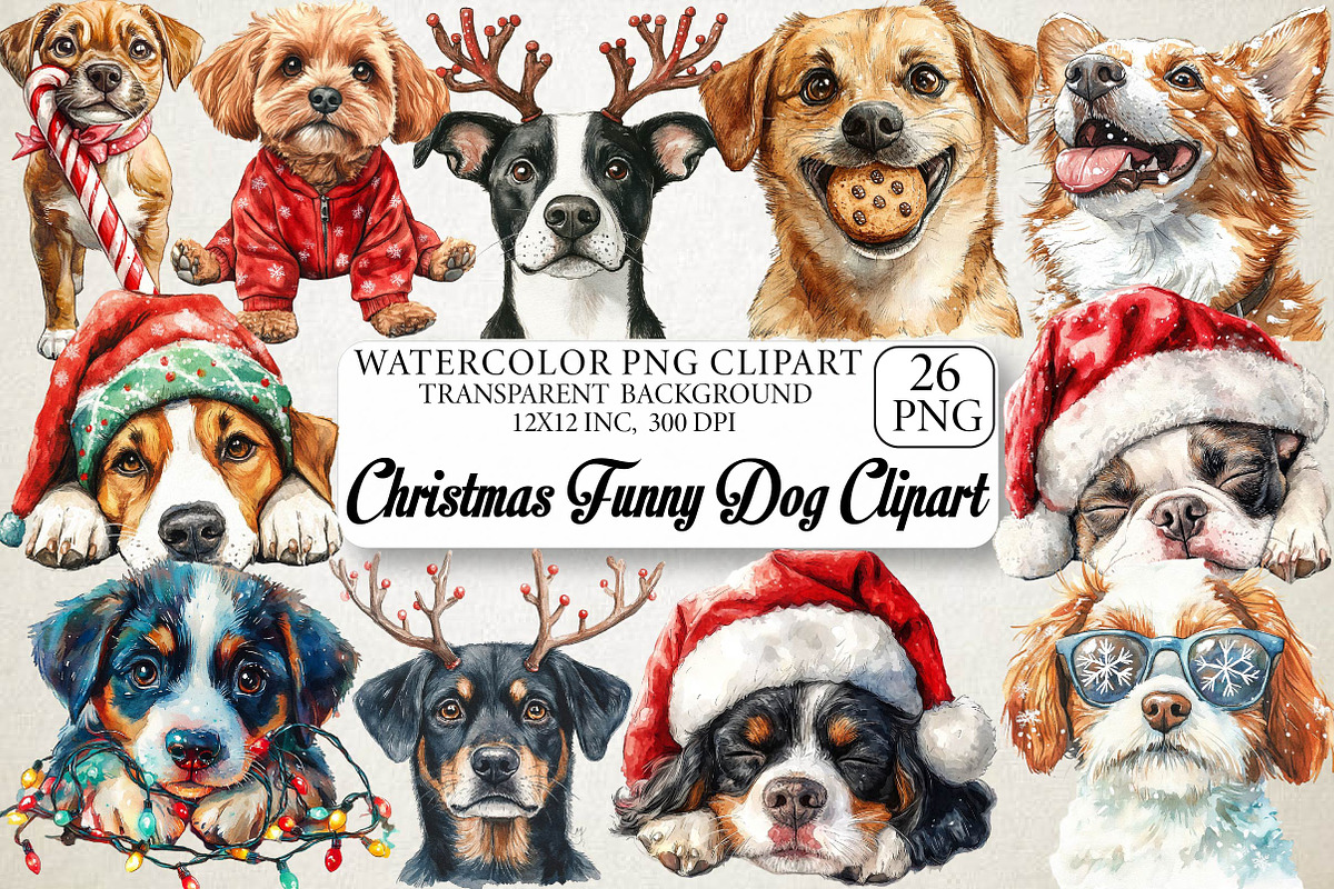 Christmas Funny Dog Clipart, an Illustration by DreamPrint404