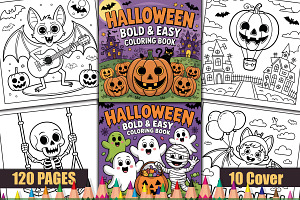 Halloween Bold & Easy Coloring Book, a Seasonal Illustration by protabsorkar11
