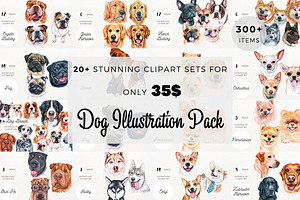 50% OFF | 20+ Dog Illustration Pack