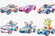 Watercolor Kawaii Race Car Clipart, an Illustration by Canvas Craft (Thumbnail 3 of 8)