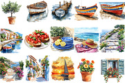 Italian Seaside Mediterranean Clipar, an Illustration by Designking (Thumbnail 2 of 5)