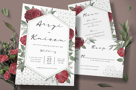 Rose Geometric Wedding Invitation, an Invitation Template by Aarley Kaiven