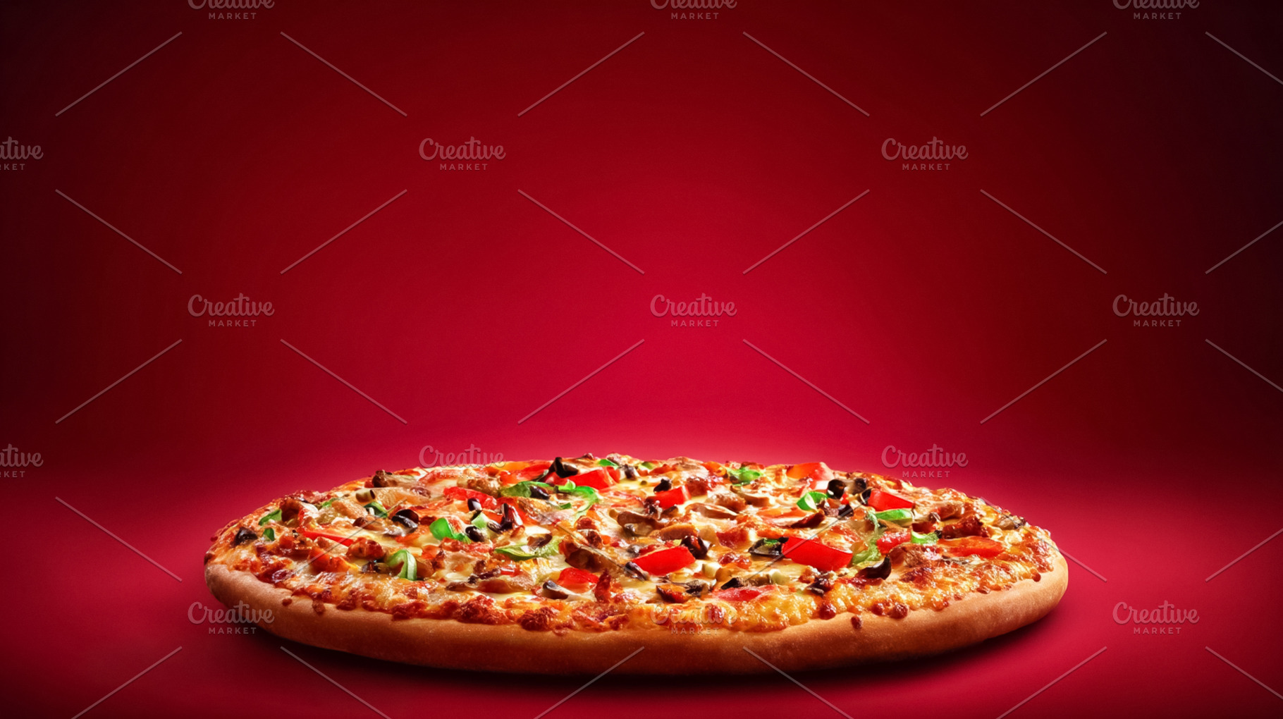 Round pizza with varied toppings, golden crust, and bubbling che, a Photo by Studio ANNA